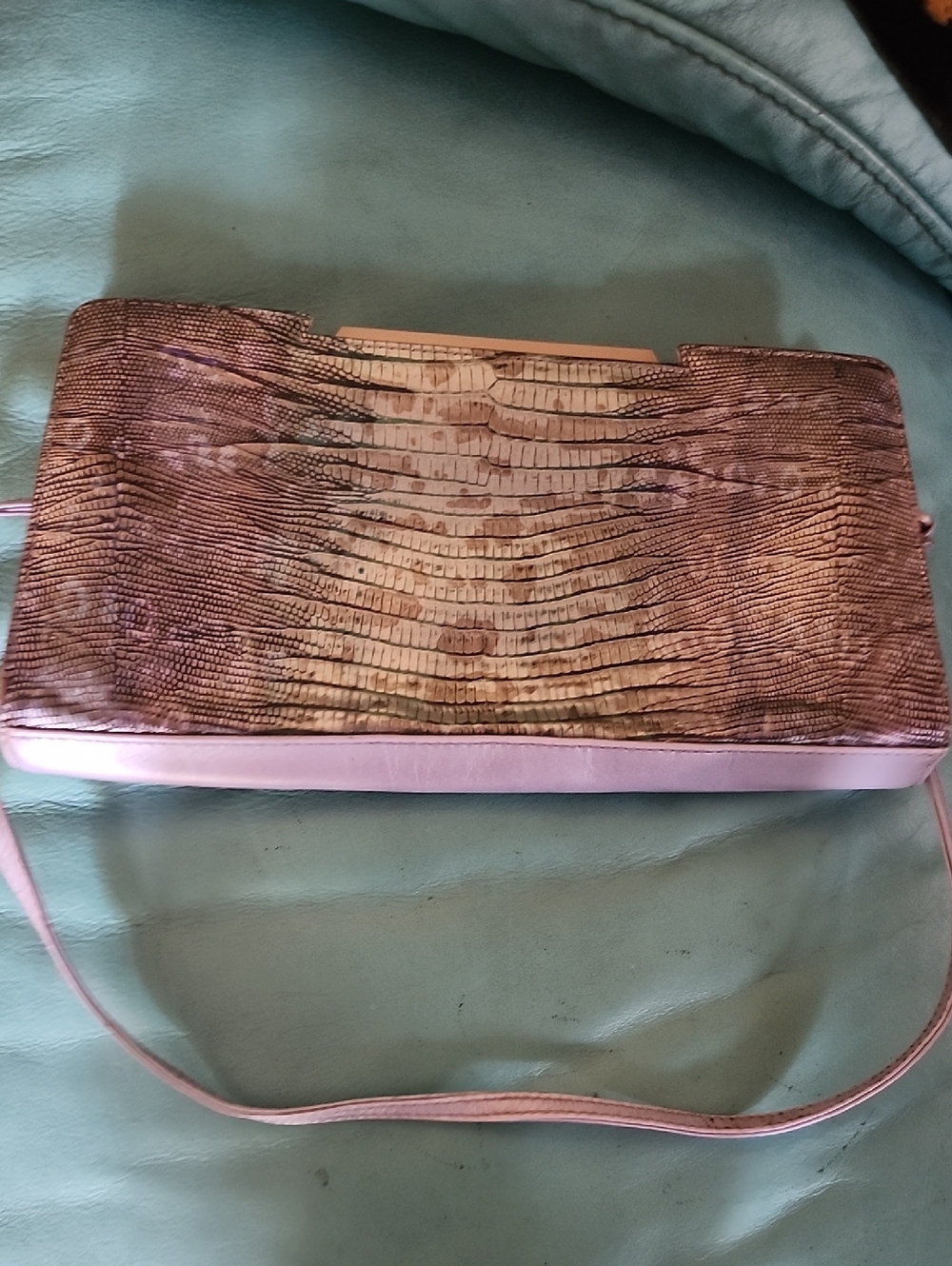 Kenneth Cole Pink and Taupe Faux-Snakeskin Crossbody Clutch